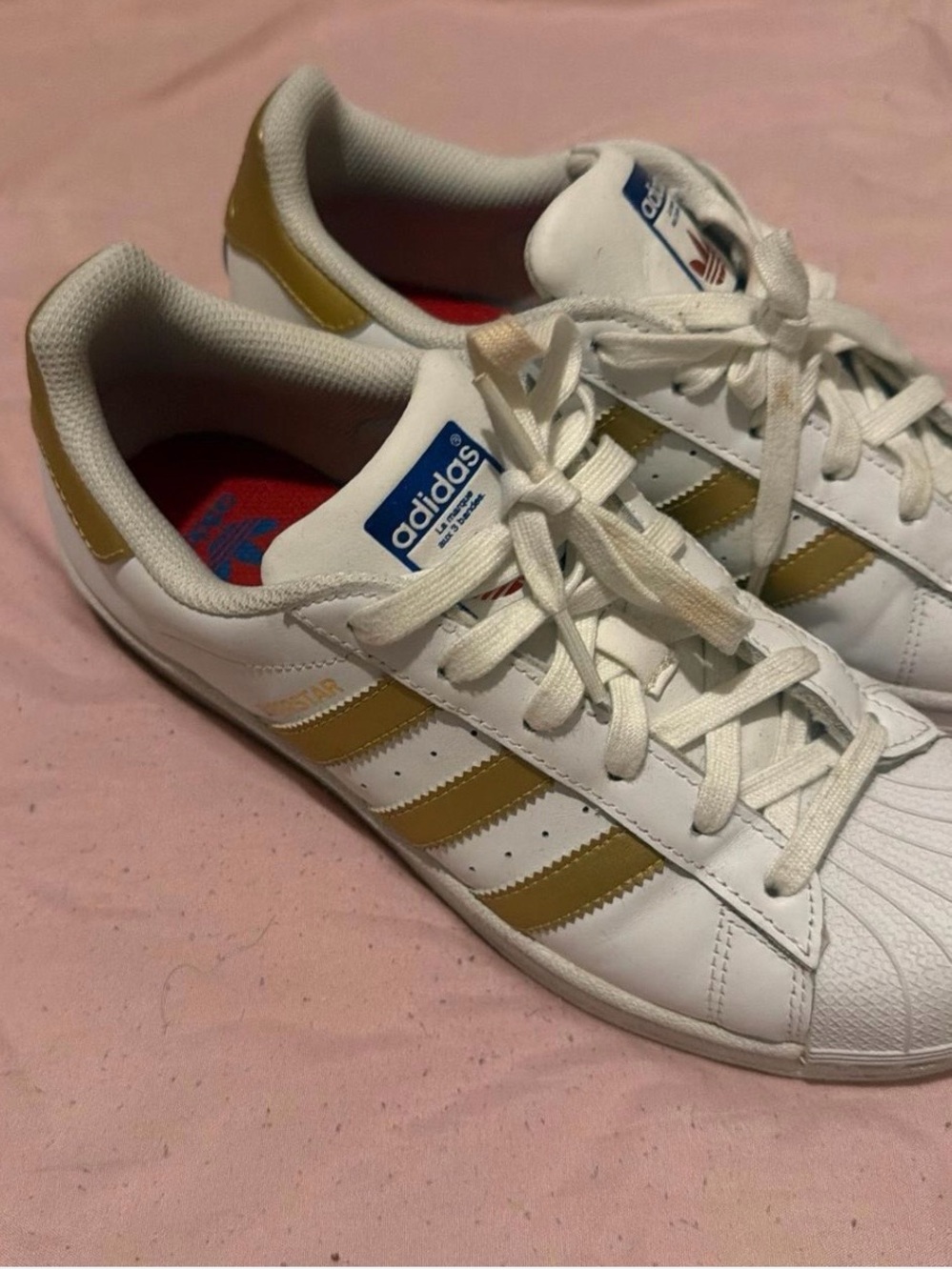 adidas White Sneakers with Gold Three-Stripes